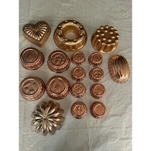 VTG Mirro Copper Color Aluminum Jello Molds 17 Pieces Heart Fruits Grandma Core